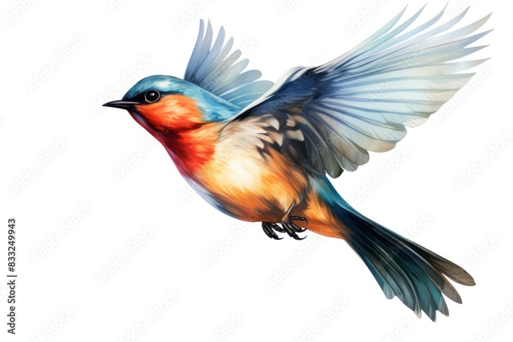 Fototapeta premium Flying bird animal white background.