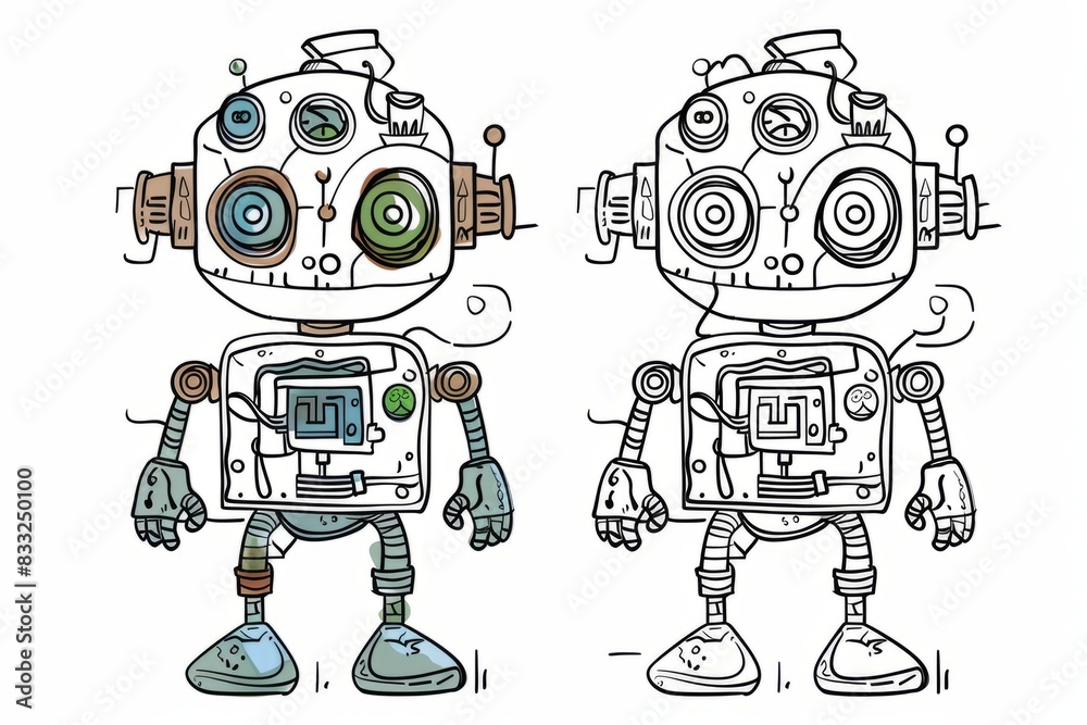 Cartoon cute doodles of a robot with x-ray vision, showing its circuitry and mechanical components, Generative AI
