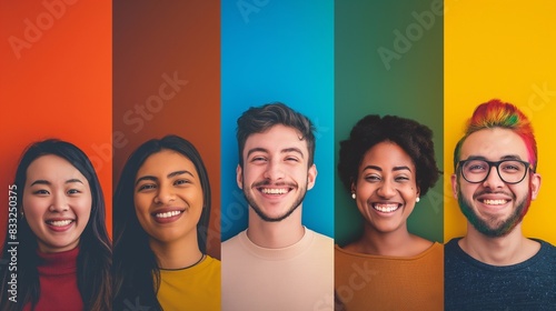 Rainbow Reverie: Diverse Genders and Races Come Together in Portrait Against Colorful Background, Embodying Freedom, Love, and the Beauty of Individual Expression