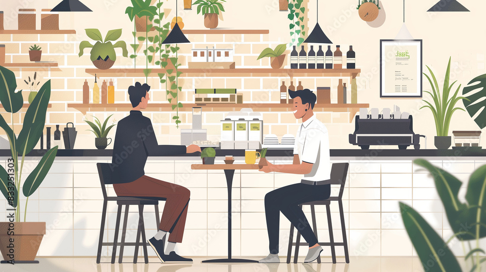 Business Mentor Guiding a Young Entrepreneur in a Casual Cafe Setting with a Supportive Atmosphere Business Mentor Guiding a Young Entrepreneur in a Casual Cafe Setting with a Supportive Atmosphere