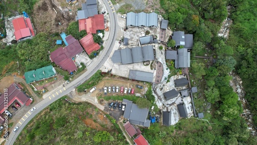 Kundasang, Malaysia - May 28 2024: Aerial View of The Kundasang Town photo