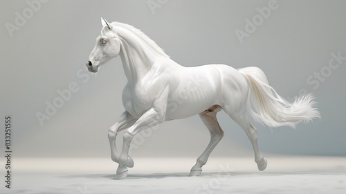 A majestic white stallion  its powerful form standing out against a transparent backdrop  rendered with lifelike precision.