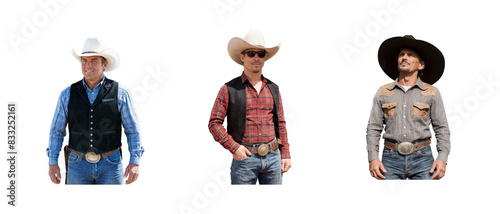 Portrait set of a modern cowboy on transparent background