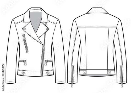 Leather fitted jacket, fashion flats template