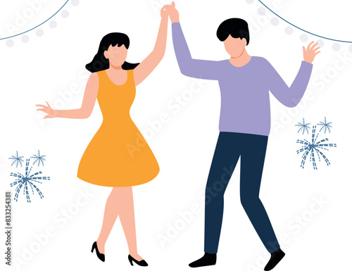 The couple is dancing at the party.