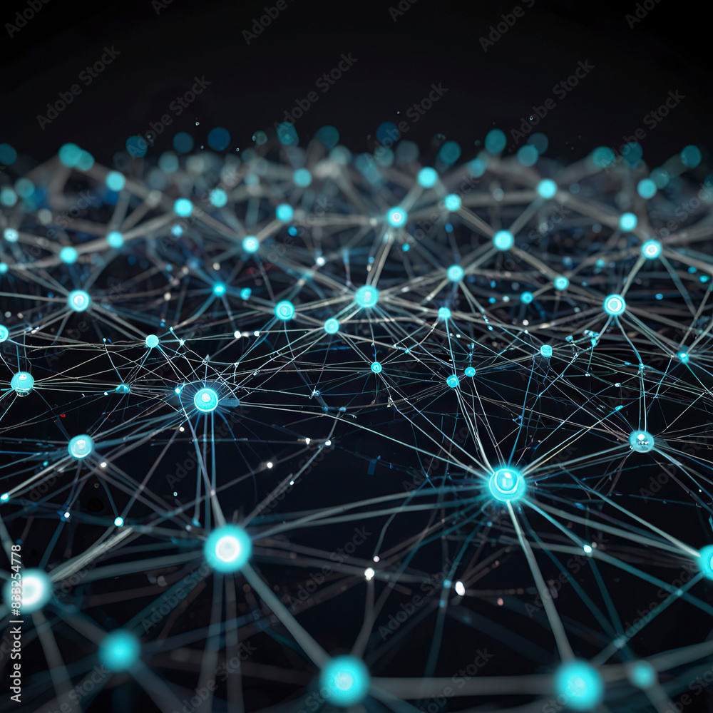 Fototapeta premium Powered Data Analytics, showcasing a network of interconnected nodes processing vast amounts of data.
