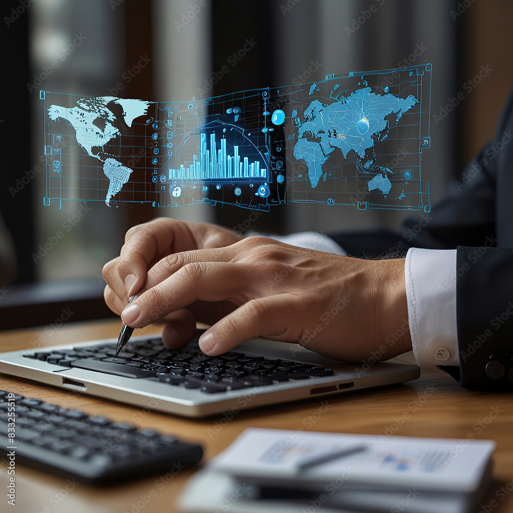 Fototapeta premium Powered Data Analytics, showcasing a network of interconnected nodes processing vast amounts of data.