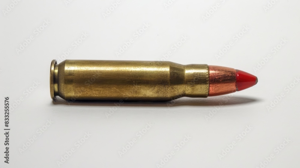 5 45 caliber cartridge with a standard bullet red line on a white background ammunition or ammo 5 45 caliber cartridge with a standard bullet red line on a white background ammunition or ammo