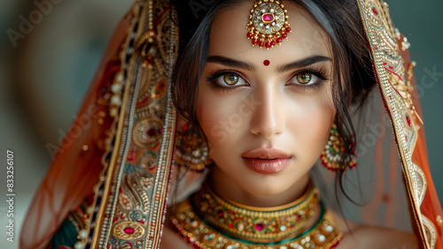 Indian Beauty portrait with jewelry in studio shot.