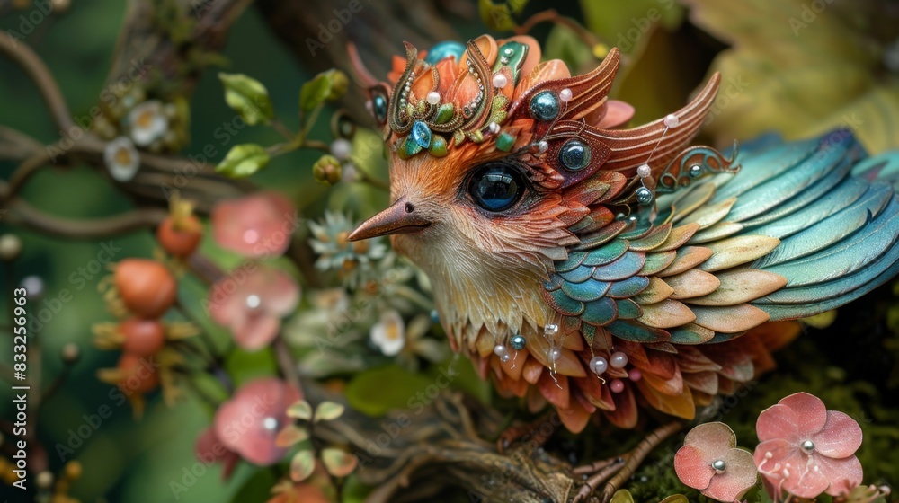 Obraz premium Enchanted Creatures in Inflamed Fairy Woodland: Whimsical Charm and Fantastical Delight