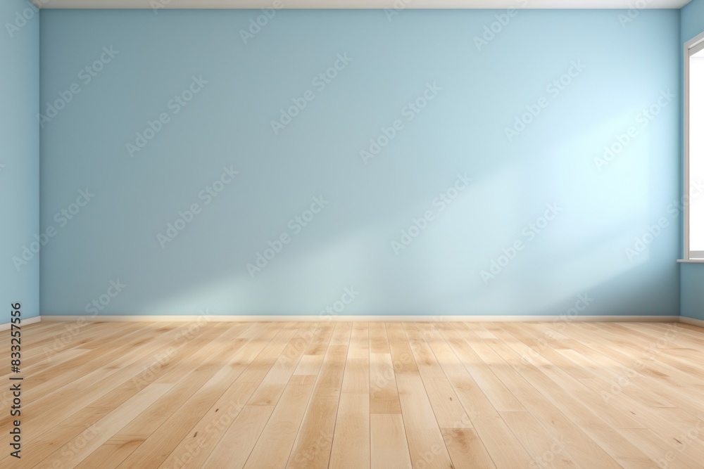 Light blue wall in an empty room with a wooden floor flooring architecture tranquility. Light blue wall in an empty room with a wooden floor flooring architecture tranquility.