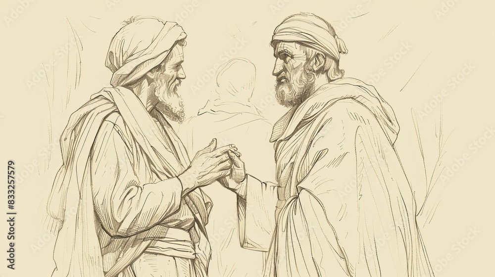 Obraz premium Biblical Illustration of Philemon 1: Paul's Appeal, Onesimus, Reconciliation, Beige Background, Copyspace