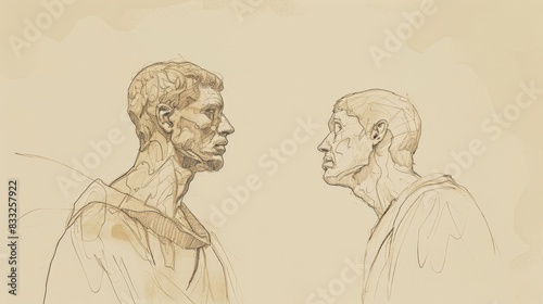 Biblical Illustration of Romans 5: Justification by Faith, Peace with God, Adam and Christ Contrast, Beige Background, Copyspace