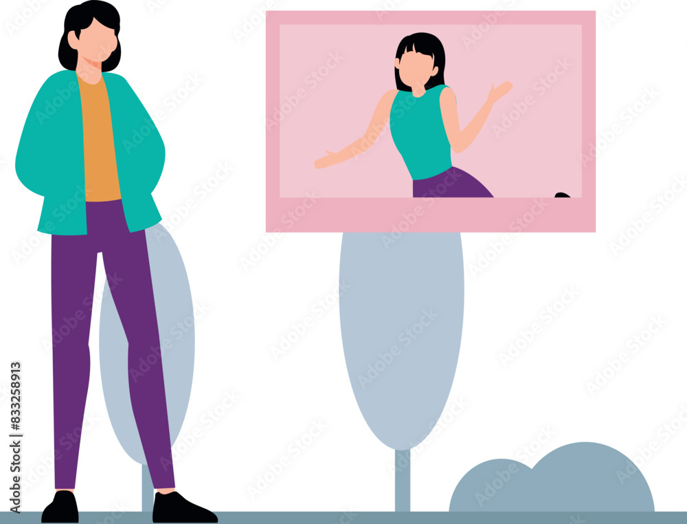 The girl is looking at the hanging picture.