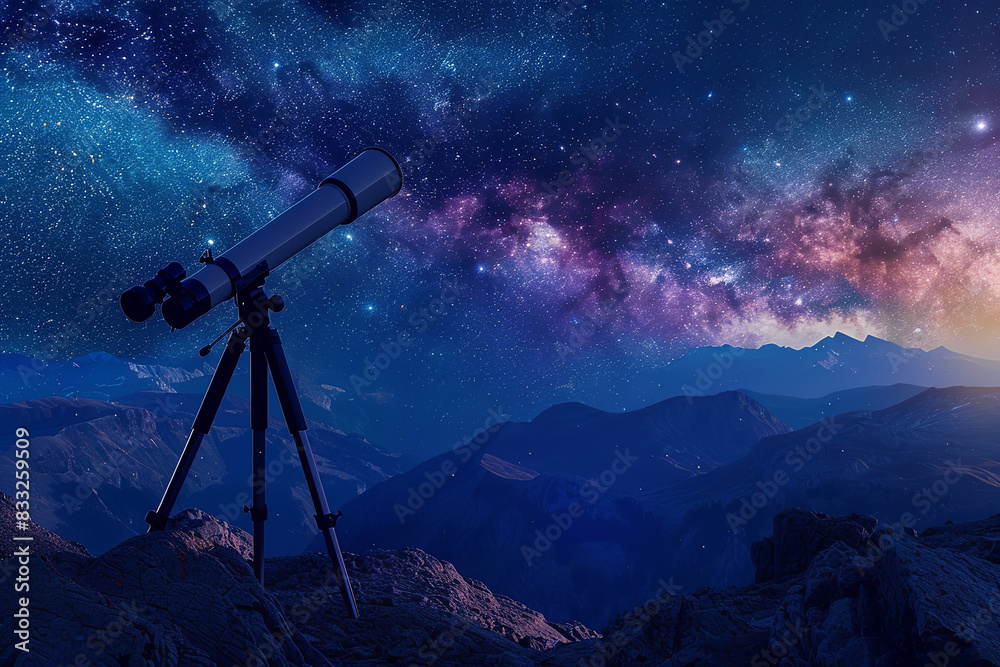 Telescope Exploring the Night Sky - Discovering New Stars Telescope Exploring the Night Sky - Discovering New Stars