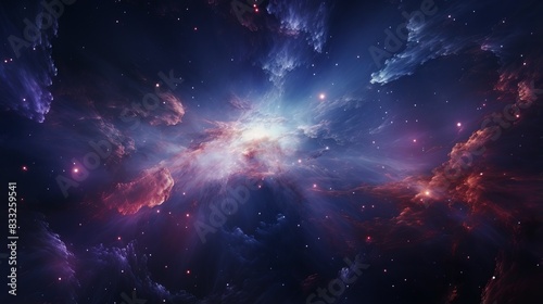 Cosmic nebula with vibrant clouds and stars illuminating outer space.