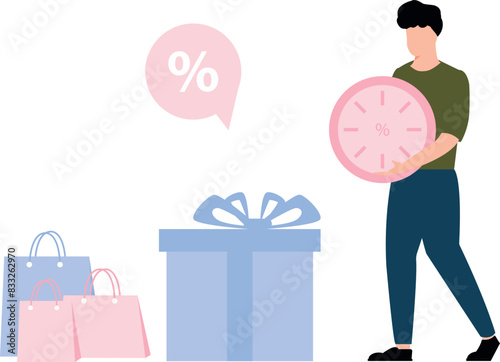 Boy showing limited sale on shopping.