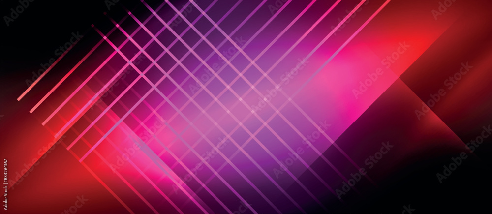 Fototapeta premium Neon dynamic diagonal light rays background. Techno digital geometric concept design for wallpaper, banner, presentation, background