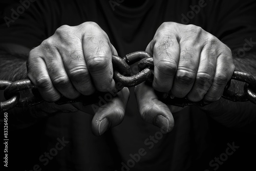 Illustration of man in chains , trying to break free