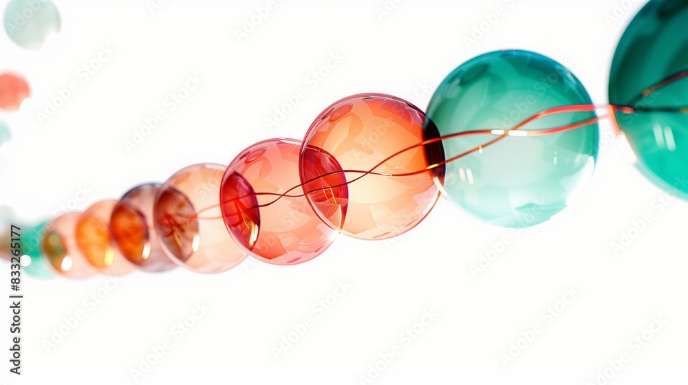 String of colorful glass balls on a white surface String of colorful glass balls on a white surface