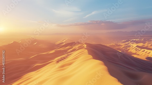 The background was a vast desert landscape, with endless sand dunes stretching out towards the horizon and the sun casting long shadows.