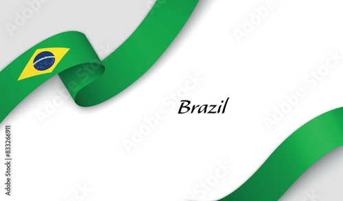 Curved ribbon with fllag of Brazil on white background