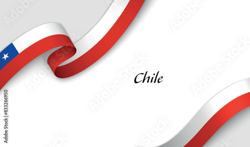Curved ribbon with fllag of Chile on white background