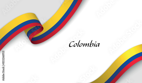 Curved ribbon with fllag of Colombia on white background