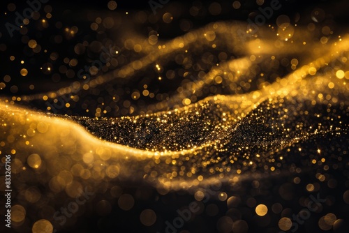 Mesmerizing gold particles create a stunning abstract background with shimmering light and bokeh effect for luxury designs and festive themes. © HDP-STUDIO