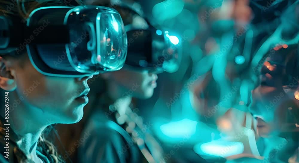Children engage in holographic gaming within a lively virtual reality arcade environment. Concept Virtual Reality Gaming, Children's Activities, Holographic Technology, Fun Environments Children engage in holographic gaming within a lively virtual reality arcade environment. Concept Virtual Reality Gaming, Children's Activities, Holographic Technology, Fun Environments