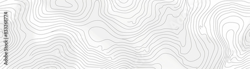 Abstract Background of Black Topographic Map Lines on White Background. Banner.