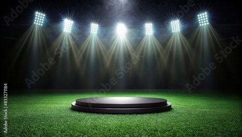 Stadium Spotlight: Black Podium on Green Soccer Grass