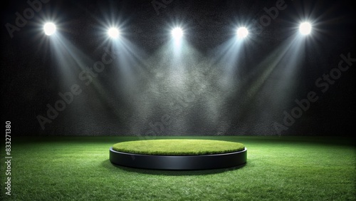 Soccer Field Stage: Round Podium under Bright Lights