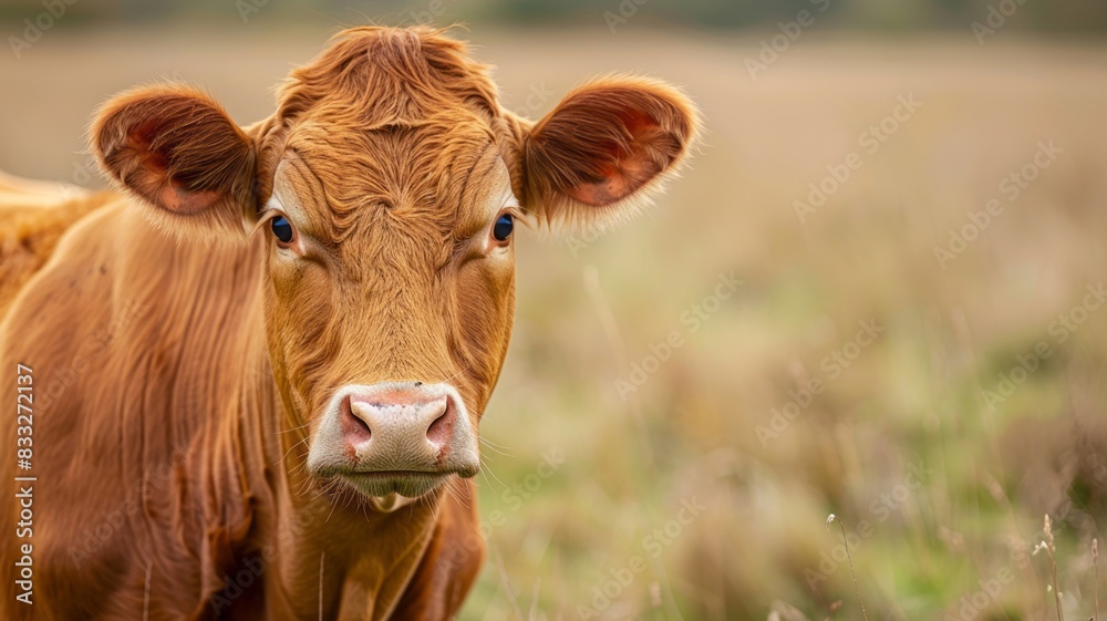 Serene portrait of a brown cow with soft focus on its gentle eyes Serene portrait of a brown cow with soft focus on its gentle eyes