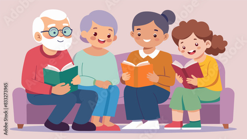 Through laughter and tears the grandchildren sat with their grandparent reading and discussing the journal deepening their bond and understanding of. Vector illustration