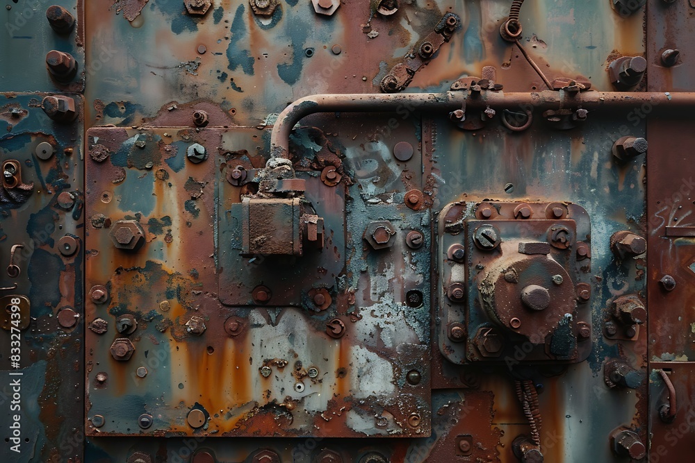 A canvas textured with rust hints at an abandoned machine