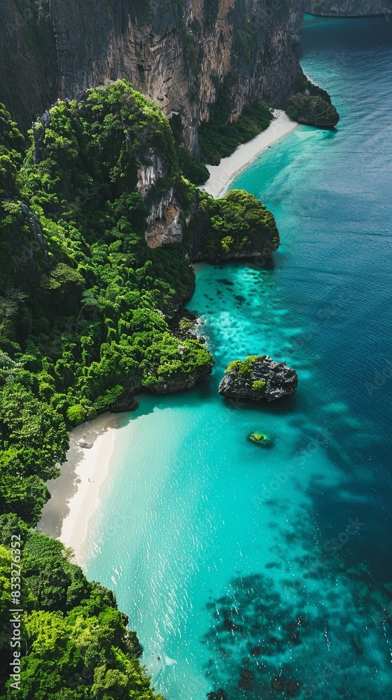 Fototapeta premium Aerial View of Tropical Beach with Turquoise Waters