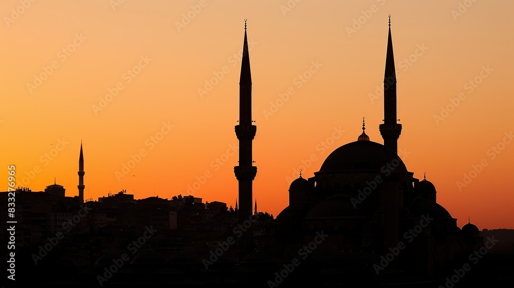 Silhouette Mosque Amidst Islamic Twilight. Generative Ai