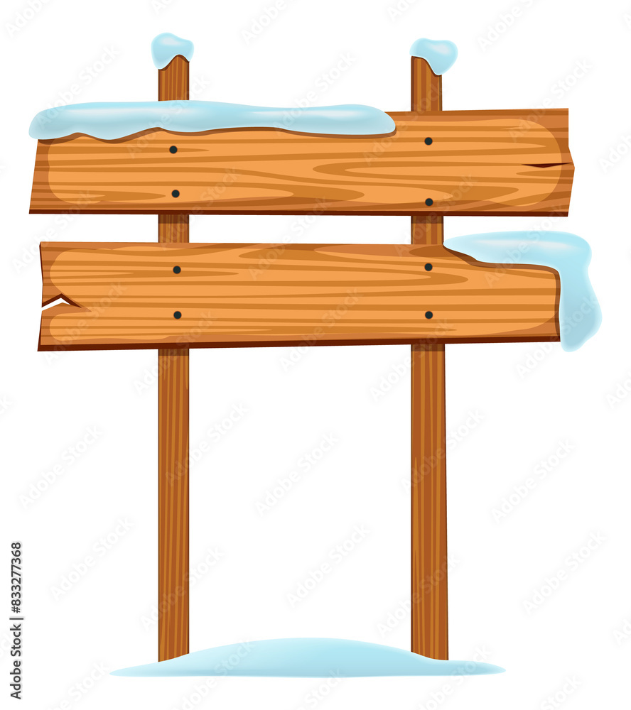 Wooden plank cartoon template. Snowy winter board Wooden plank cartoon template. Snowy winter board