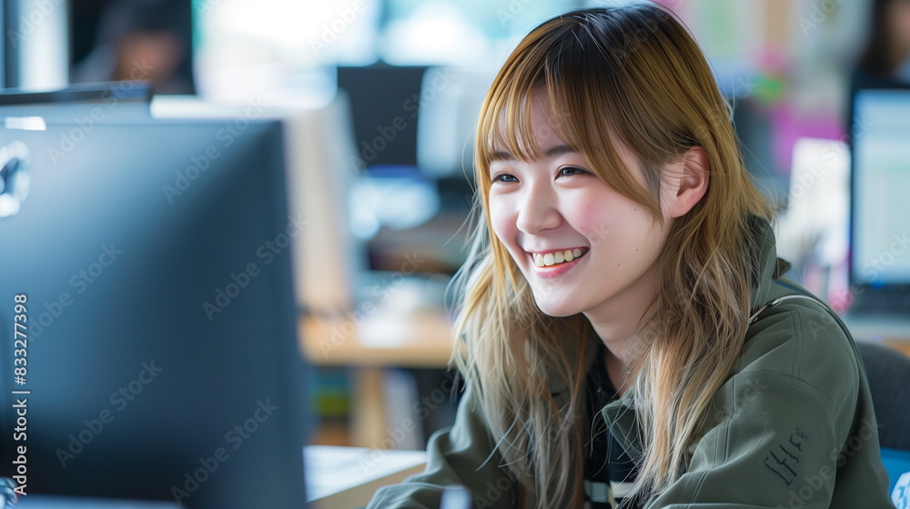 金髪の若い女性の会社員 オフィス 金髪の若い女性の会社員 オフィス