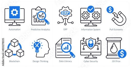 A Set of 10 Industrial icons as automation, predictive analytics, erp