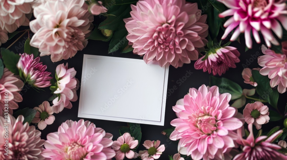 Obraz premium Thank you card surrounded by pink flowers, holiday greeting card for Valentine's Day, Mother's Day, Thanksgiving, wedding and other events, dreamy and beautiful, girly heart, fantasy, symmetry, 4k hig