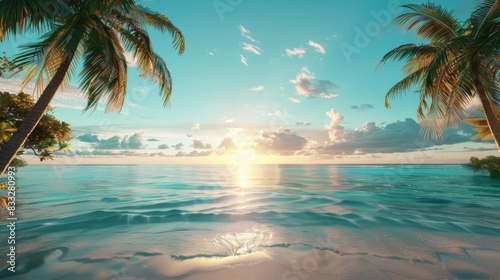 Tropical Beach Sunrise with Palm Trees