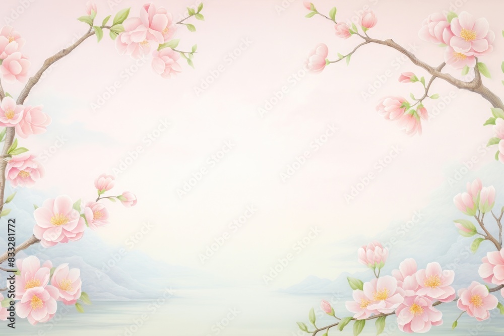 Painting of cherry blossom border backgrounds flower plant.