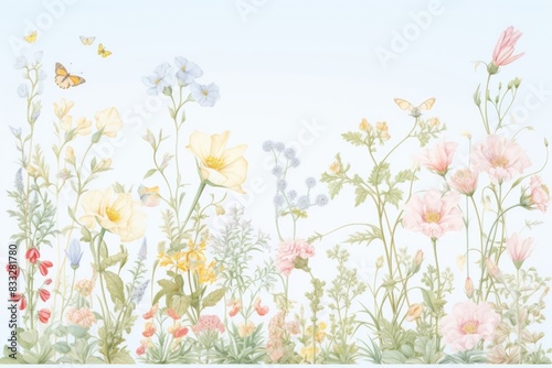 Painting of bush bloom border outdoors pattern flower.