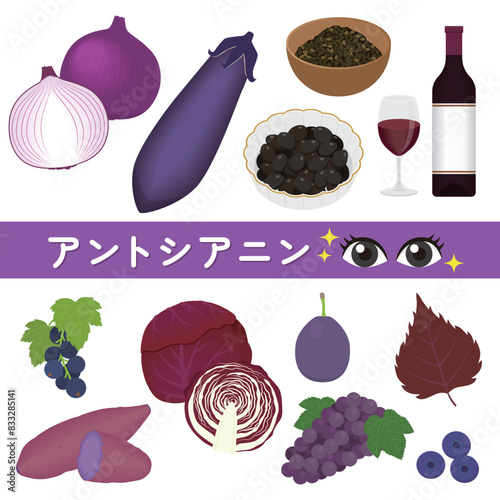 アントシアニンが豊富な食材のイラスト