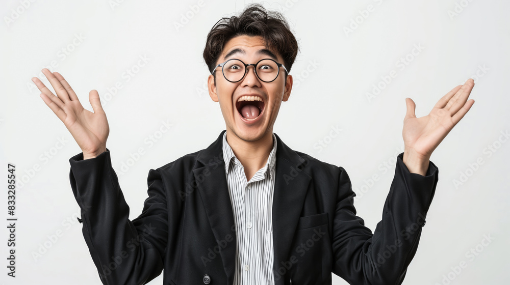 Chinese corporate man gesturing with both hands Chinese corporate man gesturing with both hands