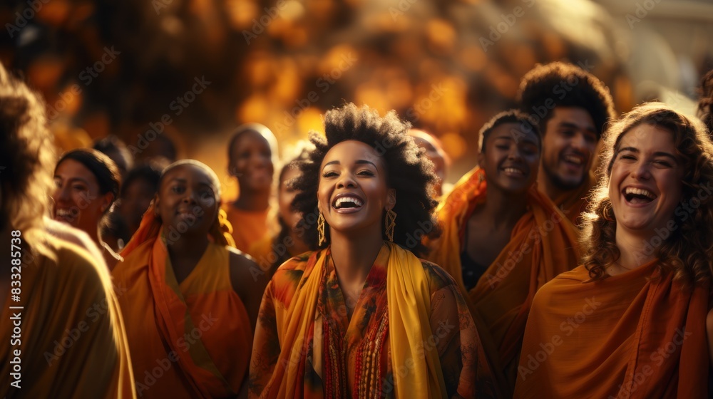 A joyous moment is captured as a choir sings passionately, bathed in warm, golden light A joyous moment is captured as a choir sings passionately, bathed in warm, golden light