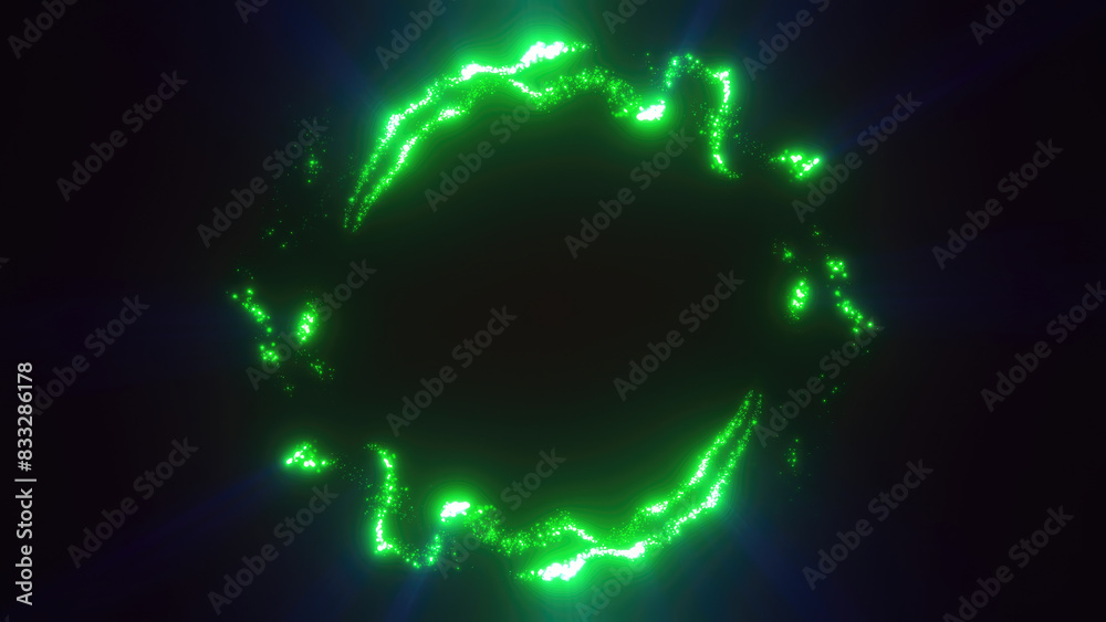 Green swirling circle frame of multicolored lines of energy particles. Abstract background Green swirling circle frame of multicolored lines of energy particles. Abstract background