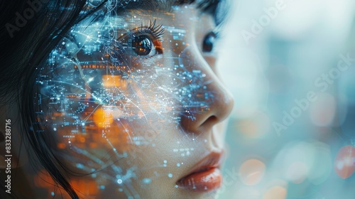 Wallpaper Mural Artificial general intelligence (close up, focus on copy space) - An AI interface with complex decision-making graphics, double exposure silhouette with human-like cognition patterns Torontodigital.ca